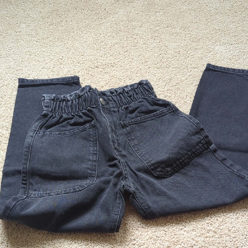 NEVER USED Zara Black Elastic-Waist 100% Cotton Denim Trousers, Girls